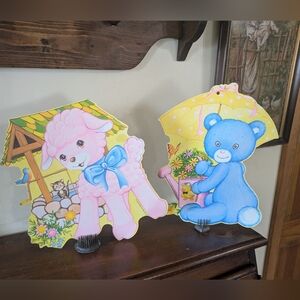 Vintage 1970s Beistle Baby Shower Nursery Room Die-Cut Wall Hangers Set of 2
